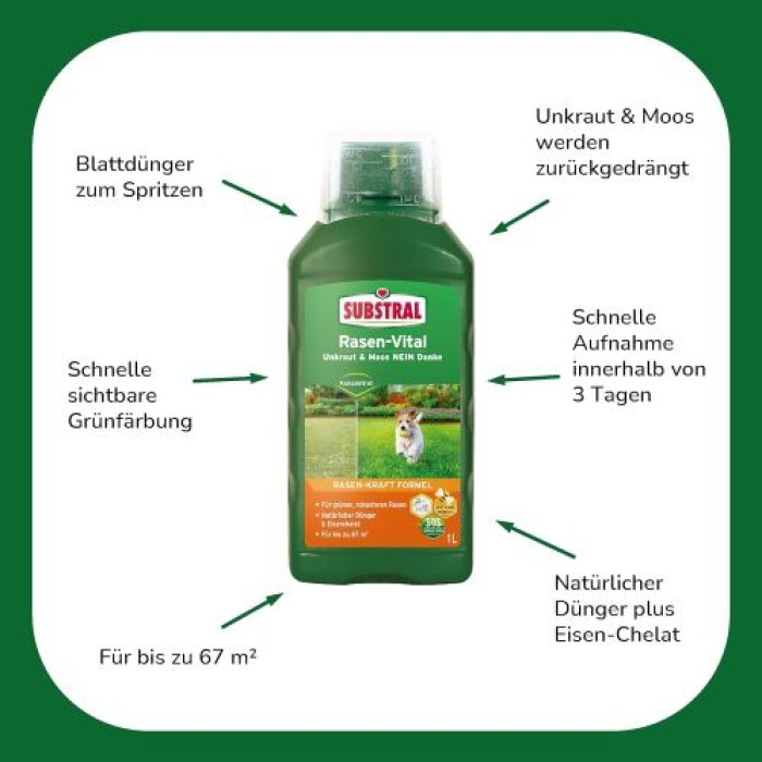 Substral Rasen-Vital, SOS Sofort-Hilfe für schnelles Grün auf Rasenflächen, 1Liter, 67100