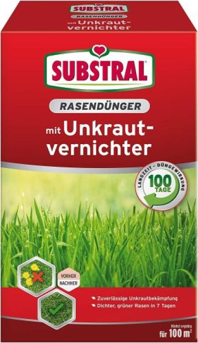 Substral Rasendünger mit Unkrautvernichter, 100 Tage Langzeitwirkung, 2kg für 100m² 8538