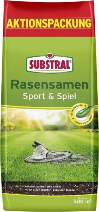 Substral Rasensamen Sport und Spiel, strapazierfähige Rasensaat-Mischung, 10kg, 500m², 86251