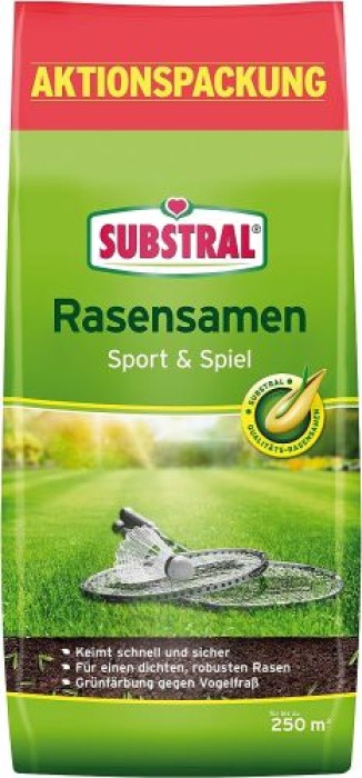 Substral Rasensamen Sport und Spiel, strapazierfähige Rasensaat-Mischung, 5kg, 250m², 86231