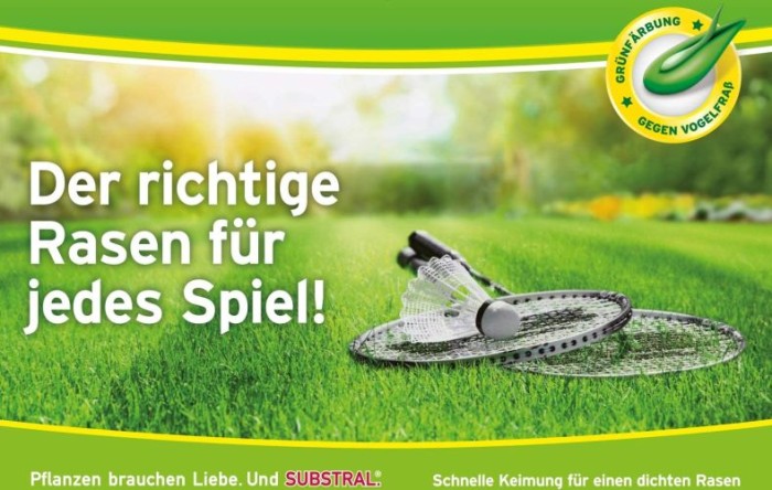 Substral Rasensamen Sport und Spiel, strapazierfähige Rasensaat-Mischung mit Grünfärbung gegen Vogelfraß, 2kg, 100m², Blau 2kg - 100qm Single 87971