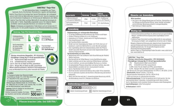 Substral Thuja-Vital, Spezial-Dünger zum Spritzen und Gießen für Thujen, Zypressen, Buchs, Kirschlorbeer, 500 ml, 66600