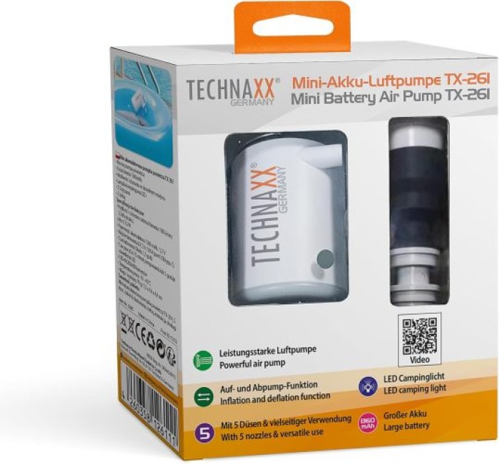 Technaxx Mini-Akku-Luftpumpe PRO TX-261 mit 1360 mAh Akku, 5095
