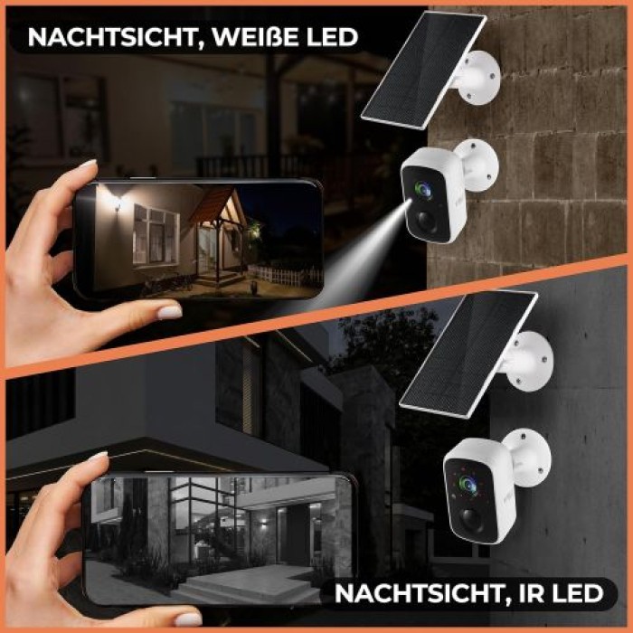 Technaxx Solar Outdoor IP-Kamera, mit Bewegungsmelder & eingebauter Batterie, IP65, Nachtsicht, Betrachtungswinkel 110°, 5070