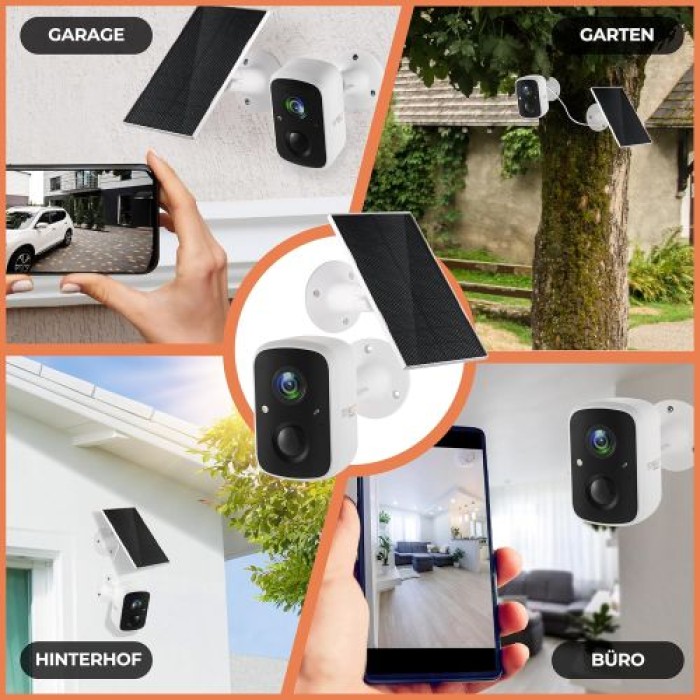 Technaxx Solar Outdoor IP-Kamera, mit Bewegungsmelder & eingebauter Batterie, IP65, Nachtsicht, Betrachtungswinkel 110°, 5070