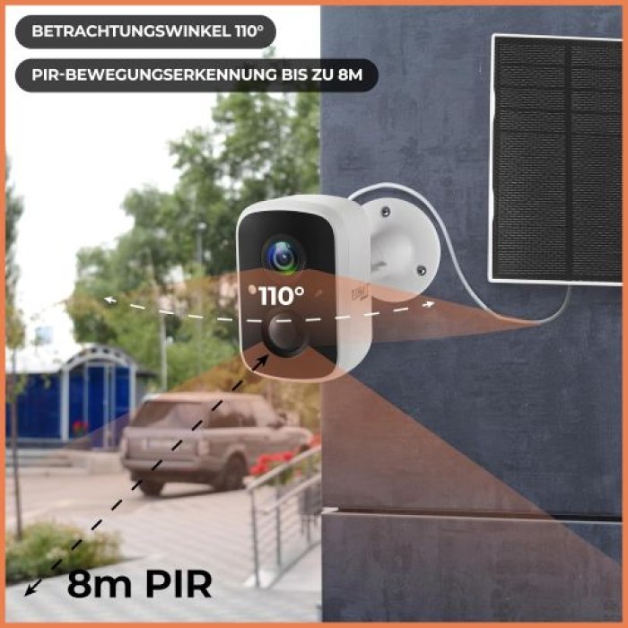 Technaxx Solar Outdoor IP-Kamera, mit Bewegungsmelder & eingebauter Batterie, IP65, Nachtsicht, Betrachtungswinkel 110°, 5070