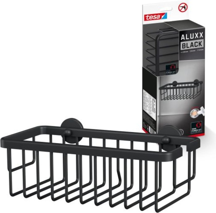 tesa ALUXX BLACK Duschkorb, mattschwarz, für Dusche und Badewanne, 40506-00000-00