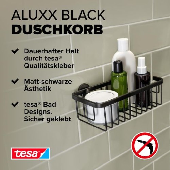 tesa ALUXX BLACK Duschkorb, mattschwarz, für Dusche und Badewanne, 40506-00000-00