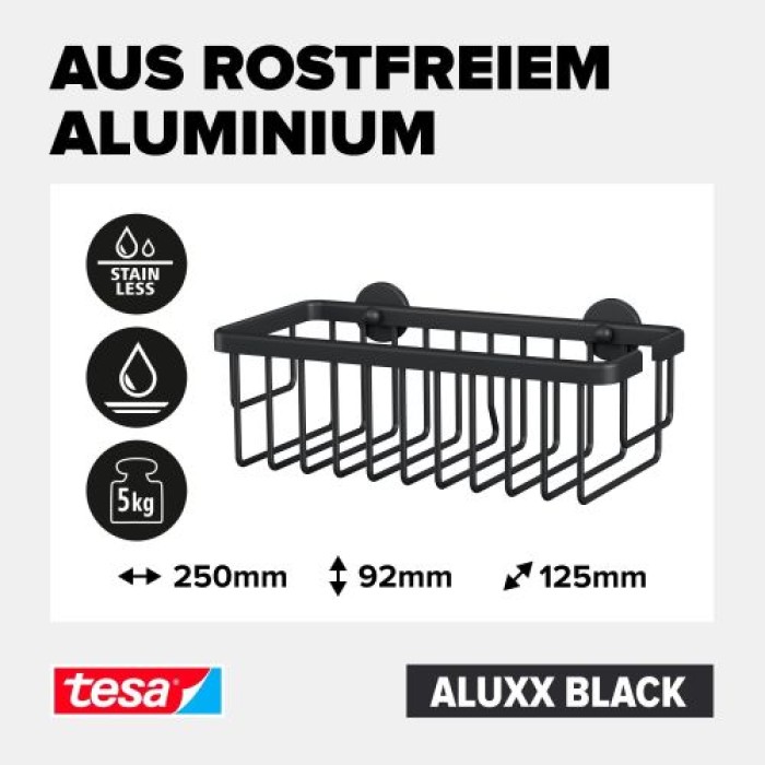 tesa ALUXX BLACK Duschkorb, mattschwarz, für Dusche und Badewanne, 40506-00000-00