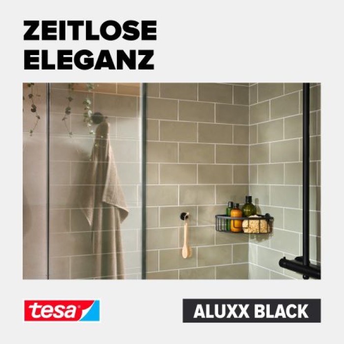 tesa ALUXX BLACK Eck-Duschablage, mattschwarz, für Dusche und Badewanne, 40505-00000-00