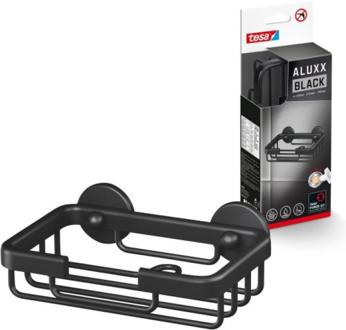 tesa ALUXX BLACK Seifenkorb, mattschwarz, für Dusche und Badewanne, 40508-00000-00