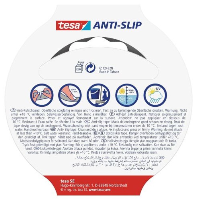 Tesa Anti-Rutschband - Für Treppen, Leitern und glatte Böden, Schwarz, 5 m x 25 mm, 55587-00002-11