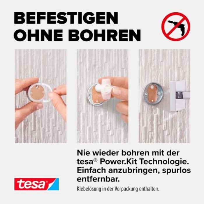 tesa DELUXXE Garderobenhaken doppelt, Metall, verchromt, inkl. Klebelösung, 40405-00000-00