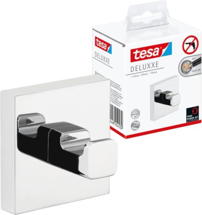 tesa DELUXXE Handtuchhaken, Metall, verchromt, inkl. Klebelösung, 40404-00000-00