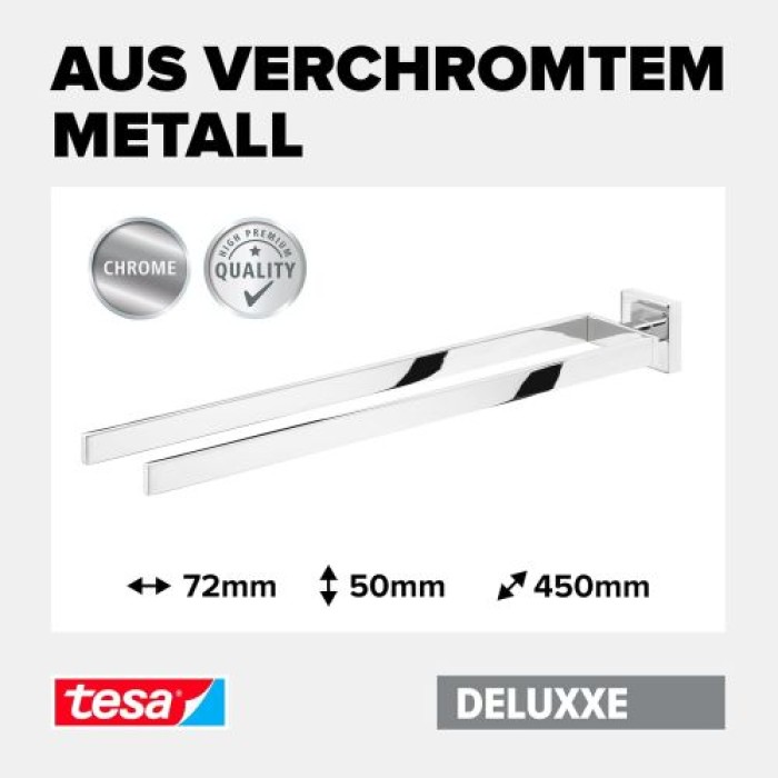 tesa DELUXXE Handtuchhalter, 2 Arme, inkl. Klebelösung, 72mm x 50mm x 450mm, 40403-00000-00