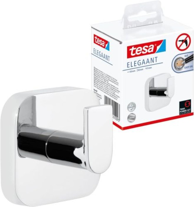tesa ELEGAANT Handtuchhaken, Metall, verchromt, inkl. Klebelösung, 40434-00000-00