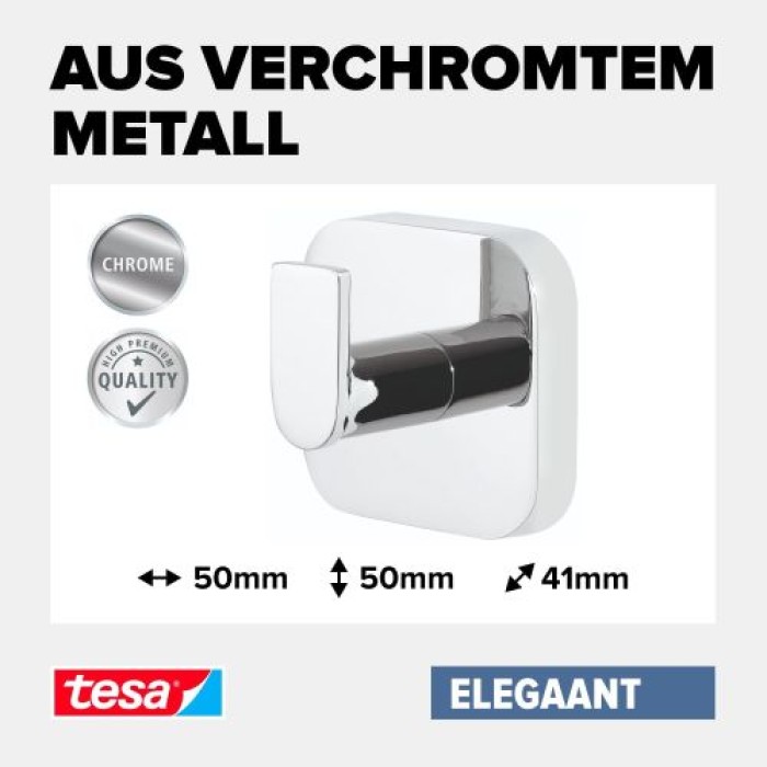 tesa ELEGAANT Handtuchhaken, Metall, verchromt, inkl. Klebelösung, 40434-00000-00
