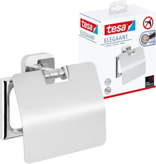 tesa ELEGAANT Toilettenpapierhalter m. Deckel, inkl. Klebelösung, 40429-00000-00