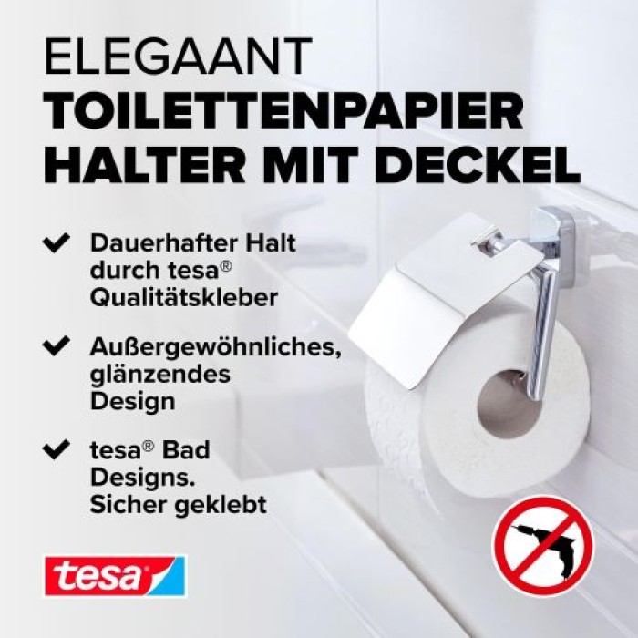 tesa ELEGAANT Toilettenpapierhalter m. Deckel, inkl. Klebelösung, 40429-00000-00