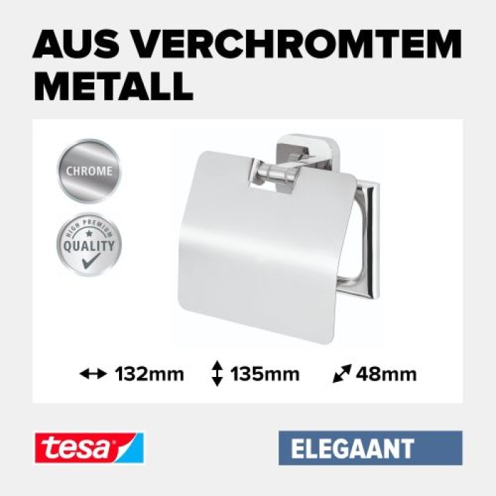 tesa ELEGAANT Toilettenpapierhalter m. Deckel, inkl. Klebelösung, 40429-00000-00