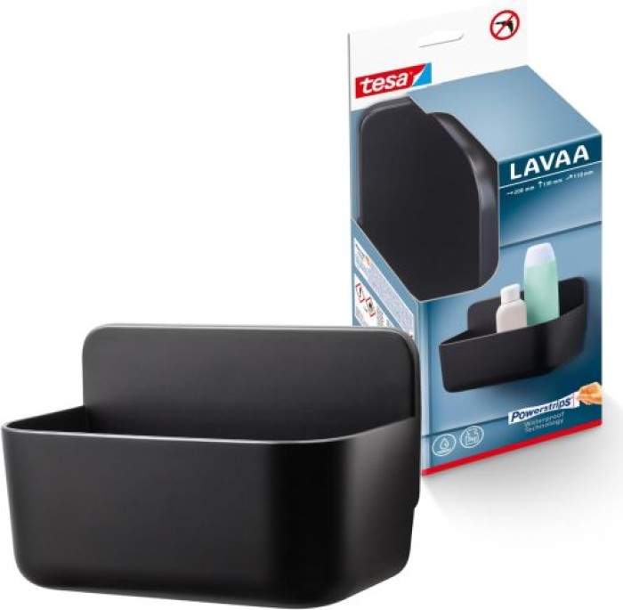 tesa LAVAA Duschkorb klein, mattschwarz, stilvoll, praktisch, platzsparend, 40515-00000-00