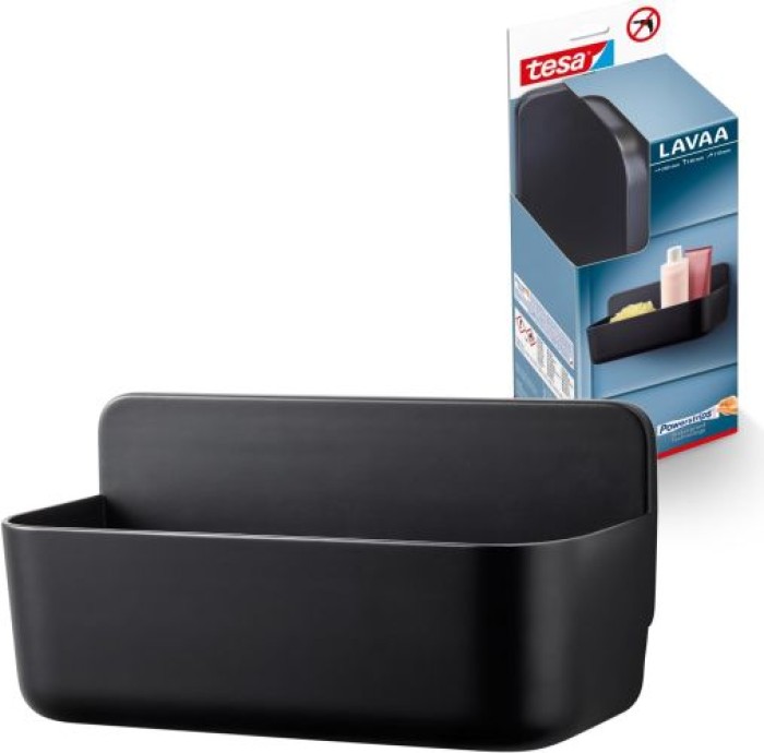 tesa LAVAA Duschkorb mittelgroß, mattschwarz, elegant, praktisch, platzsparend, 40516-00000-00