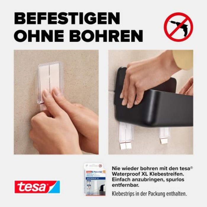 tesa LAVAA Duschkorb mittelgroß, mattschwarz, elegant, praktisch, platzsparend, 40516-00000-00