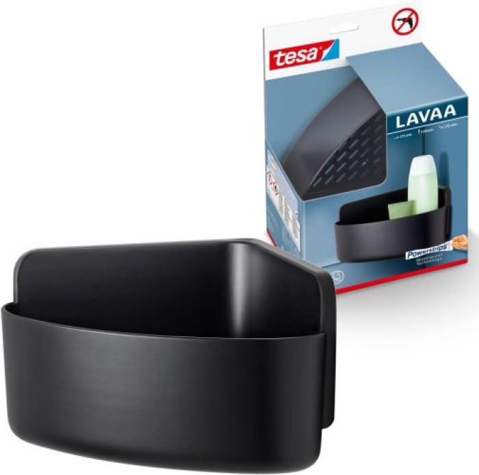 tesa LAVAA Eck-Duschkorb klein, mattschwarz, stilvoll, praktisch, platzsparend, 40517-00000-00