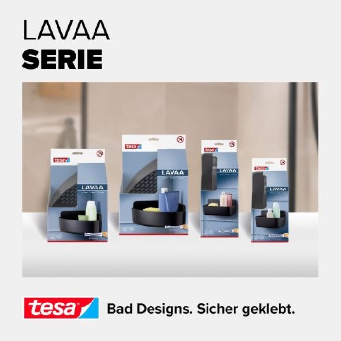 tesa LAVAA Eck-Duschkorb klein, mattschwarz, stilvoll, praktisch, platzsparend, 40517-00000-00