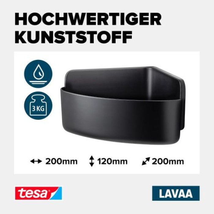 tesa LAVAA Eck-Duschkorb, mattschwarz, elegant, praktisch, platzsparend, 40518-00000-00