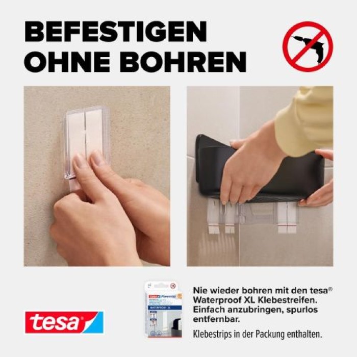 tesa LAVAA Eck-Duschkorb, mattschwarz, elegant, praktisch, platzsparend, 40518-00000-00