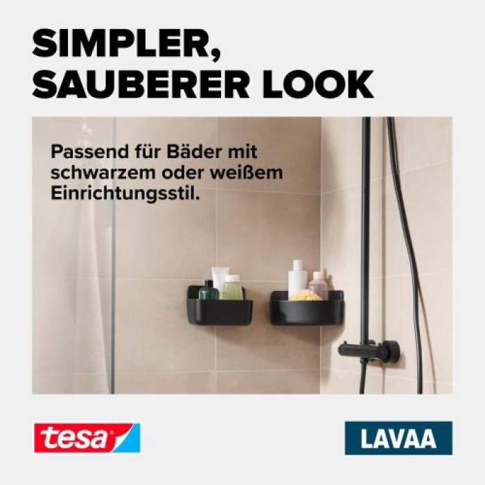 tesa LAVAA Eck-Duschkorb, mattschwarz, elegant, praktisch, platzsparend, 40518-00000-00