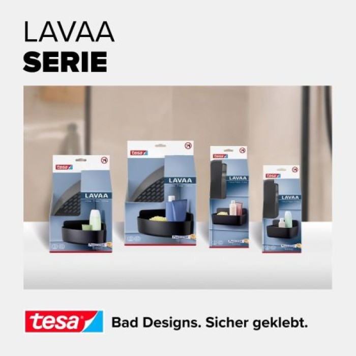 tesa LAVAA Eck-Duschkorb, mattschwarz, elegant, praktisch, platzsparend, 40518-00000-00