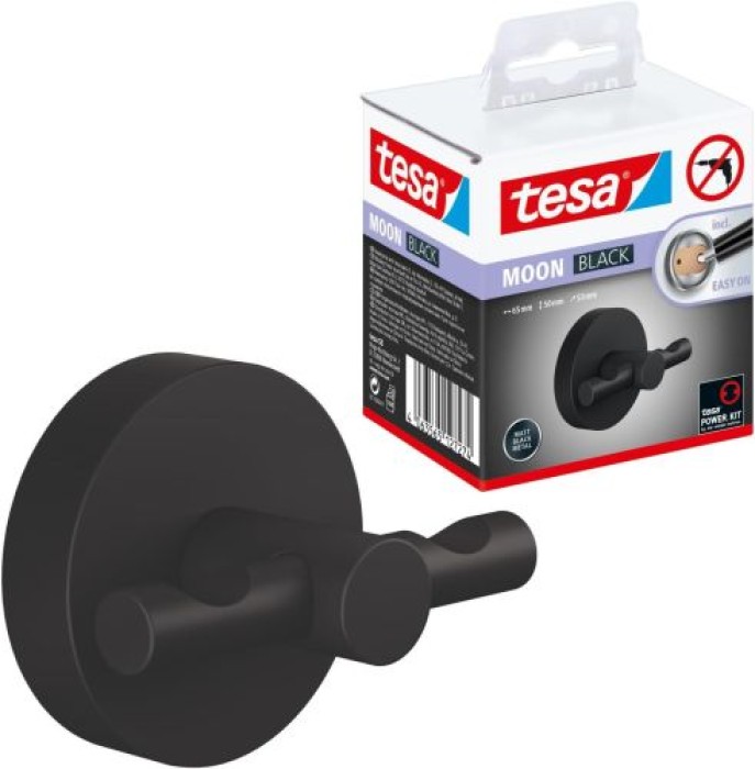 tesa MOON BLACK Bademantelhaken, schwarz matt, inkl. Klebelösung, 40564-00000-00