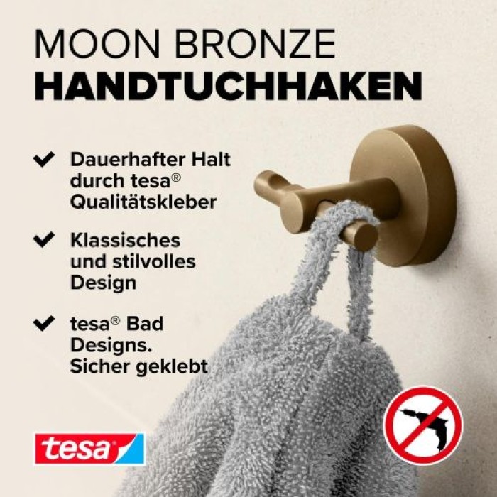 tesa MOON Bronze Bademantelhaken, selbstklebend, Metall PVD beschichtet, 40604-00000-00