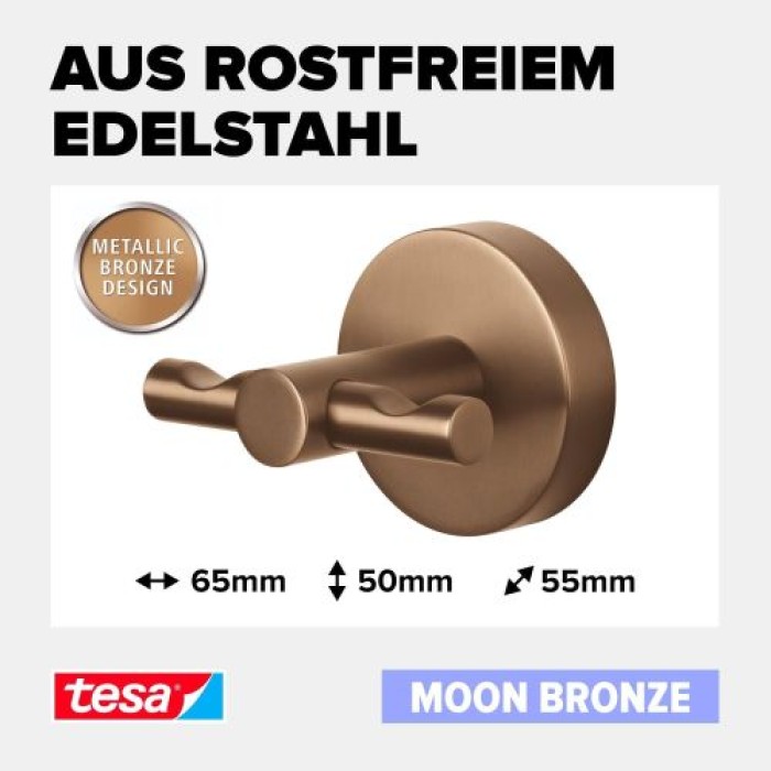 tesa MOON Bronze Bademantelhaken, selbstklebend, Metall PVD beschichtet, 40604-00000-00