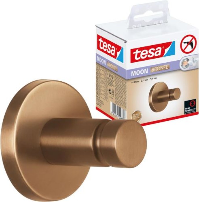 tesa MOON Bronze Handtuchhaken, selbstklebend, Metall PVD-beschichtet, 40603-00000-00