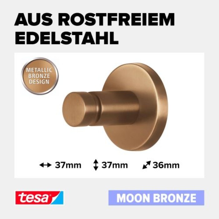 tesa MOON Bronze Handtuchhaken, selbstklebend, Metall PVD-beschichtet, 40603-00000-00