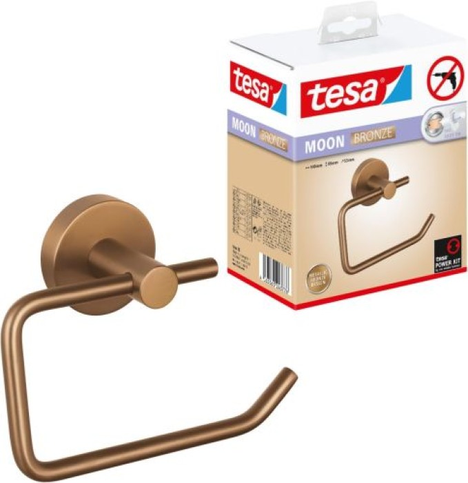 tesa MOON Bronze Toilettenpapierhalter, selbstklebend, Metall PVD-beschichtet, 40600-00000-00