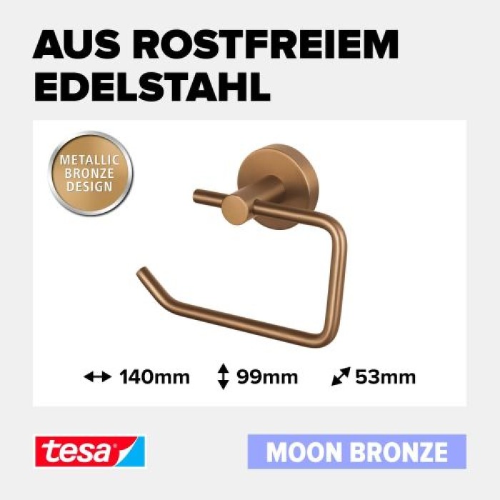 tesa MOON Bronze Toilettenpapierhalter, selbstklebend, Metall PVD-beschichtet, 40600-00000-00
