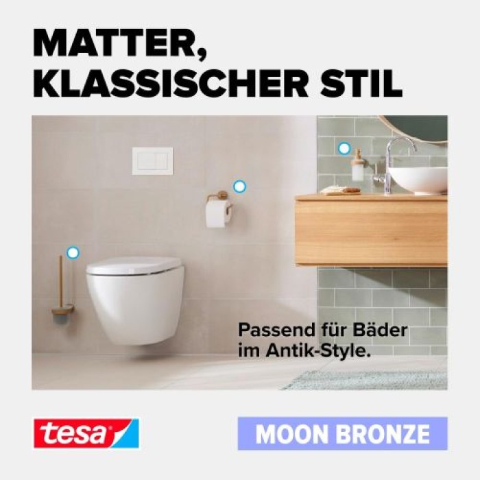 tesa MOON Bronze Toilettenpapierhalter, selbstklebend, Metall PVD-beschichtet, 40600-00000-00