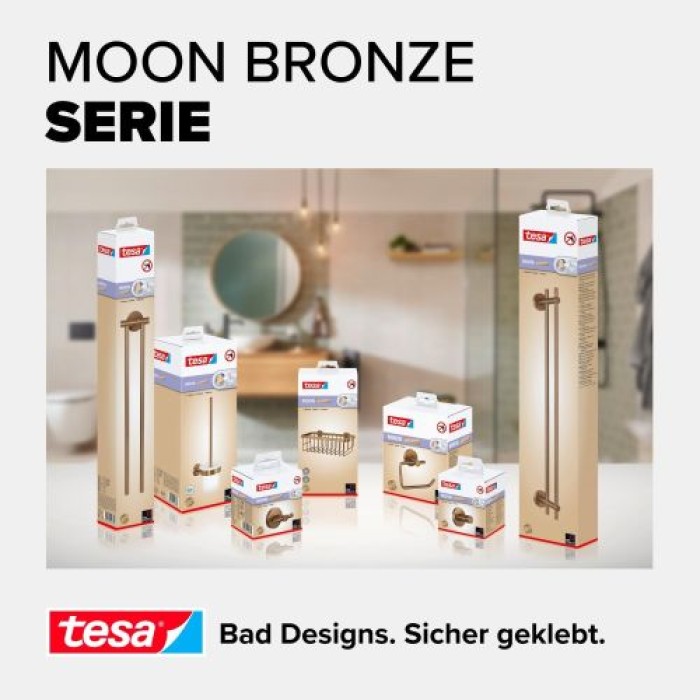 tesa MOON Bronze Toilettenpapierhalter, selbstklebend, Metall PVD-beschichtet, 40600-00000-00