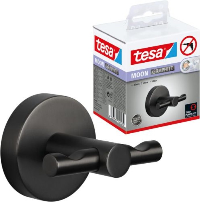 tesa MOON Graphite Bademantelhaken, selbstklebend, Metall PVD beschichtet, 40594-00000-00