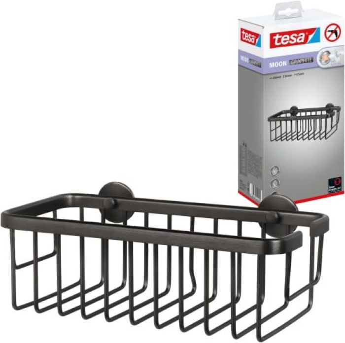tesa MOON Graphite Duschkorb, selbstklebend, Metall PVD beschichtet, 40596-00000-00