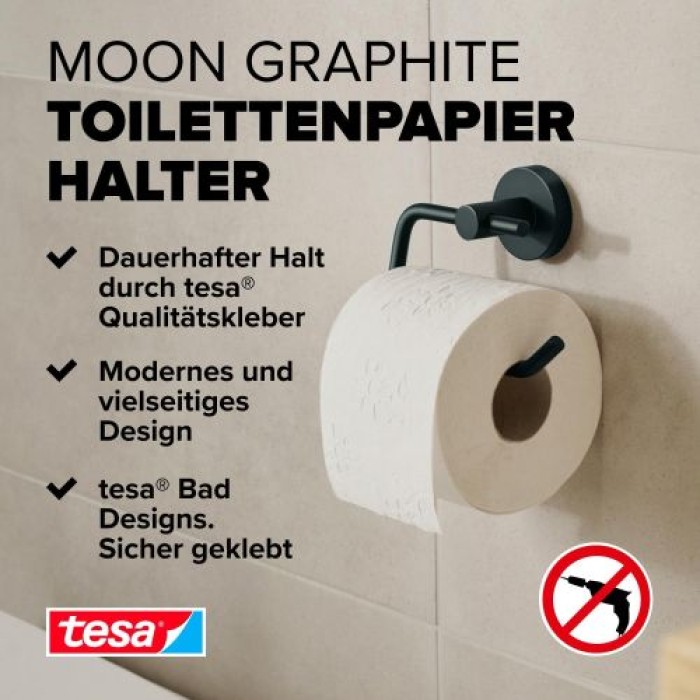 tesa MOON Graphite Toilettenpapierhalter, selbstklebend, Metall PVD-beschichtet, 40590-00000-00