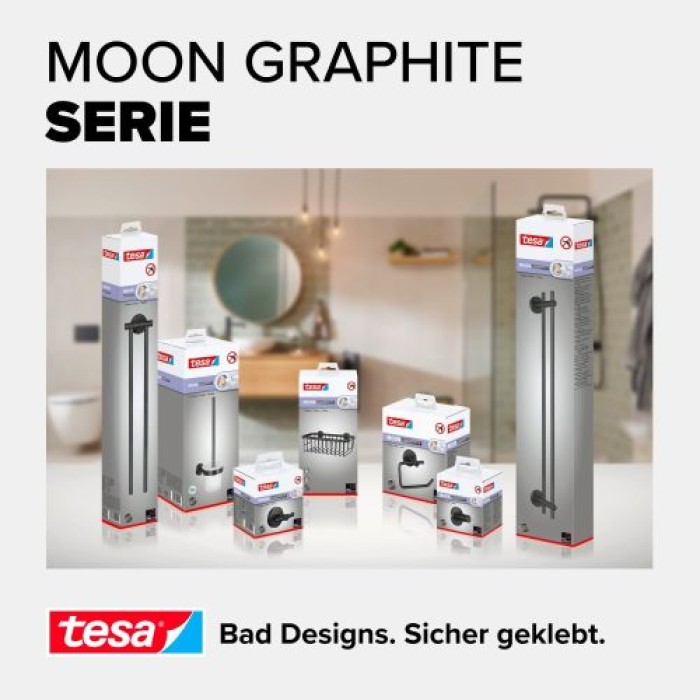 tesa MOON Graphite Zweiarmiger Handtuchhalter, selbstklebend, Metall PVD beschichtet, 40592-00000-00