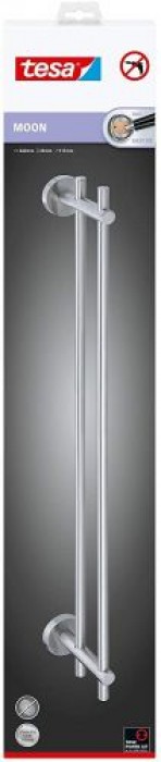 tesa MOON Handtuchstange ohne Bohren, Edelstahloptik, inkl. Klebelösung, rostfrei, belastbar bis 12kg, 112 mm x 640 mm x 50 mm 40307-00000-00