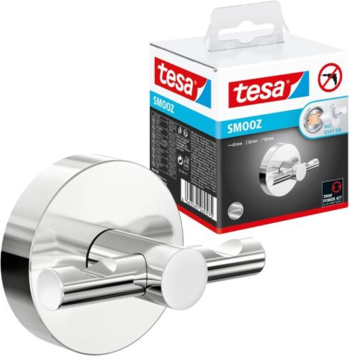 tesa SMOOZ Handtuchhaken, verchromter Edelstahl, inkl. Klebelösung, 40630-00000-00