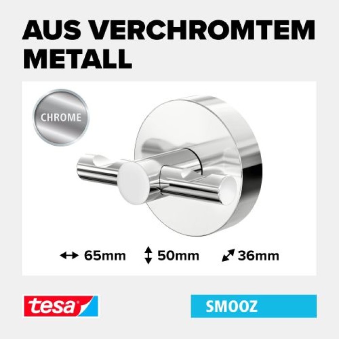 tesa SMOOZ Handtuchhaken, verchromter Edelstahl, inkl. Klebelösung, 40630-00000-00