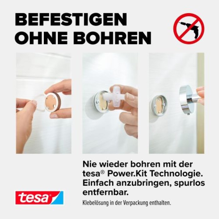 tesa SMOOZ Handtuchhaken, verchromter Edelstahl, inkl. Klebelösung, 40630-00000-00